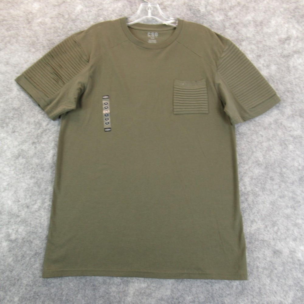 CSG Champs Sports Gear Men Shirt Medium Olive Green Short Sleeve Pleated Sleeves