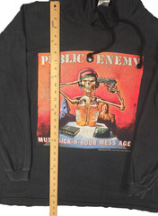 VTG Public Enemy Hooded Shirt Mens OS Black Muse Sick-N-Hour Mess Age 1994 Rap