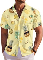 Men’s Hawaiian Shirt Short Sleeve Floral Button Down Tropical Beach Holiday Top