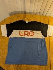 LRG Men’s 3XL Black White Blue Colorblock Logo Crew Neck Short Sleeve Tee