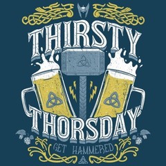 THE AVENGERS Thirsty Thorsday MARVEL Comic Book THOR Art RIPT Apparel SHIRT New