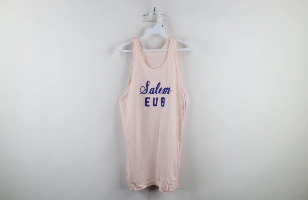Vtg 50s Mens S Rayon Durene Knit Chain Stitch Salem Basketball Jersey Pink USA