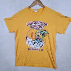 Vintage Rat On Bike T-Shirt Gildan Heavy Cottton Big Logo Graffiti Yellow Size M