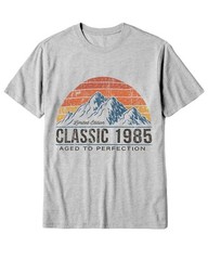 Personalized Born In 1985 T-Shirt Distressed Nature Mountain Sunset Graphic Tee