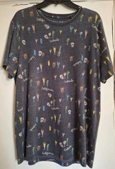 Lucky Brand Venice Burnout Unisex T-shirt Dk Gray With Drinks/Skulls Print Sz L