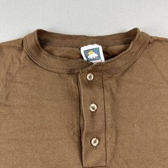Vintage Brown T-Shirt Henley Mens Large Brown Blank Single Stitch Cotton USA 90s