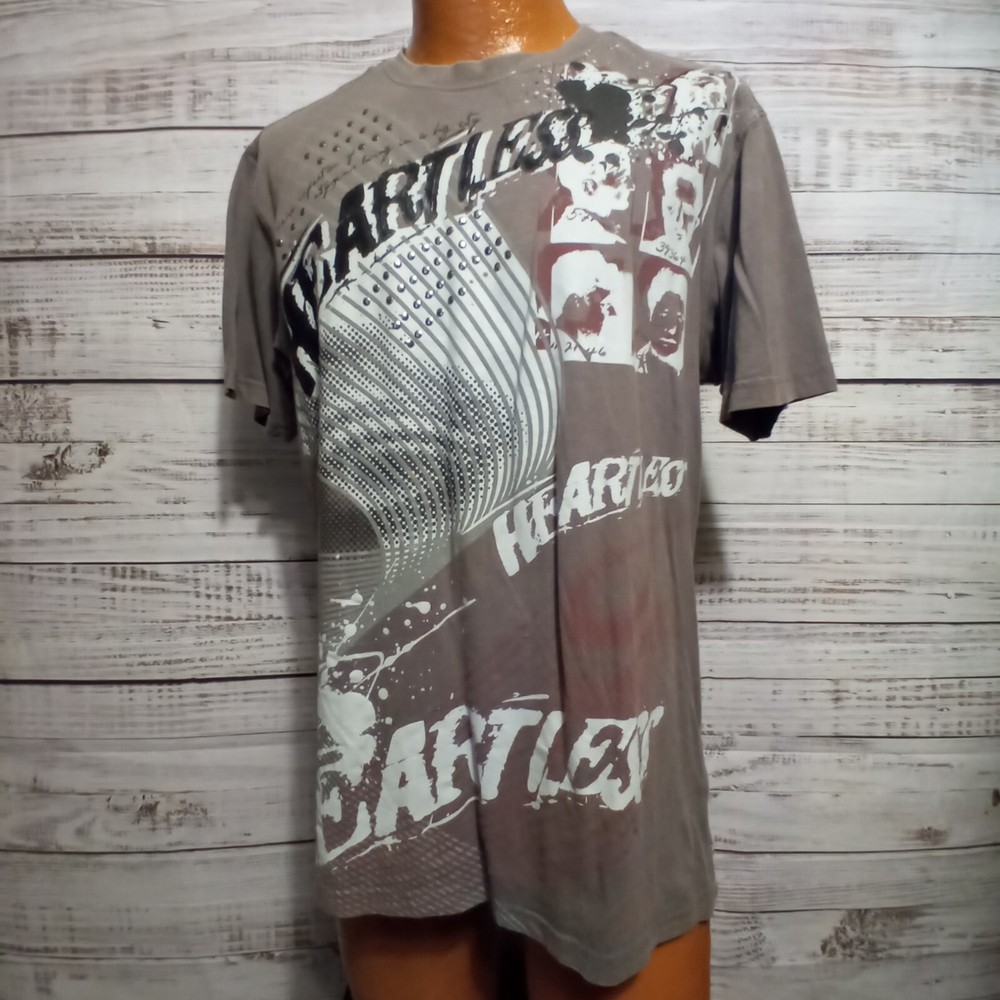 Request T Shirt Mens XL Gray Streetwear Y2K Grunge Heartless Spellout Wraparound