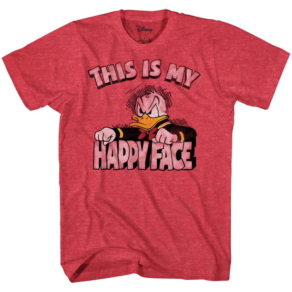 Disney Donald Duck This Is My Happy Face Men’s Red Heather T-Shirt