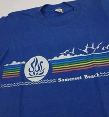 Vintage 70s 80s Somerset Beach Michigan Print T Shirt Vtg Blue Multicolor USA XS