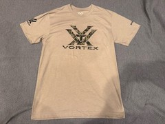 Vortex Unisex T-Shirt -Size Small Tee – Tan – Tagless Collar – Soft Fabric!