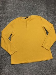 Members Mark Thermal Henley Shirt Mens Size XL Yellow Long Sleeve #@