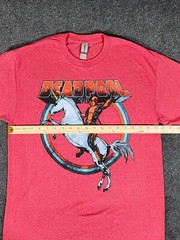 Deadpool T-shirt Mens Medium Red Gildan Heavy Cotton Polyester Riding Unicorn