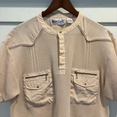 Vintage Wayne Scott Henley Shirt Mens Large Cream Dual Zip Pockets Waffle Knit