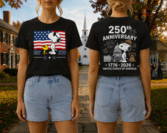 Snoopy 250th Anniversary T Shirt Front Back 1776 2026 America 4th Of July Tee