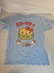 Hello Kitty Sanrio Unisex Large Blue Hamburger T Shirt Kawaii Food