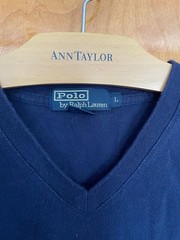 Vintage Polo Ralph Lauren Navy Blue V-Neck T-Shirt with Yellow and White Stripes