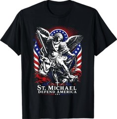 St. Michael Defend America Archangel Patriot USA Flag T-Shirt