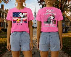 Snoopy 250th Anniversary T Shirt Front Back 1776 2026 America 4th Of July Tee